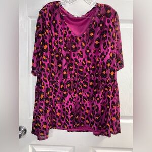 Cato Pink and Black Relaxed 3/4 Sleeve Blouse